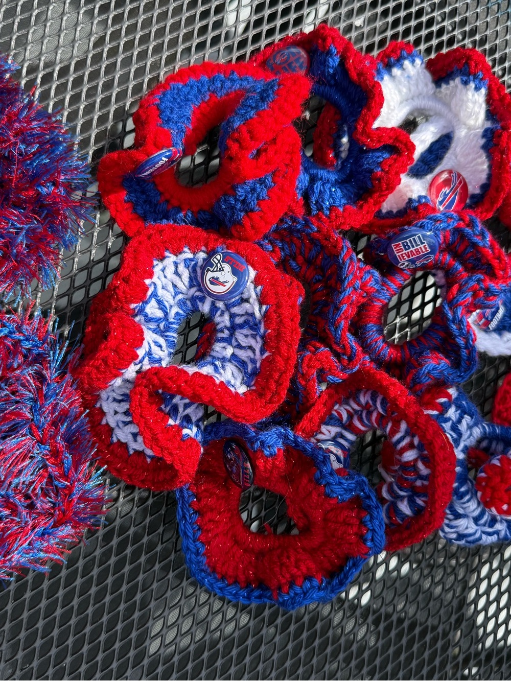 Handmade Bundle of 13 Buffalo Kids Crochet Hair Scrunchies - Team Style
